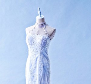 305W010 AL Trumpet Halter Lace Oriental collar Top Malaysia Wedding Dress Designer Rental