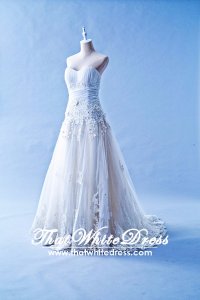 405WL02CS CS A Line pleated Heart Lace Wedding Dress Designer Malaysia