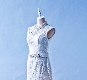 401W012 HH Trumpet Oriental sheer lace back Top Malaysia Wedding Dress Designer Rental