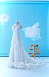 611LLW01 XN Christine Off Shoulder A line Zip Illusion back Wedding Dress Malaysia Rental Custom