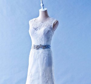 502W04 XJ Sleeveless Illusion Neck Lavender Belt Top Malaysia Wedding Dress Designer Rental