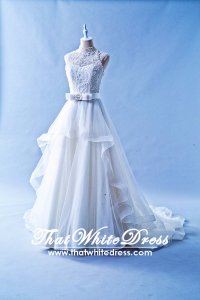 502W23 XJ High Neck Princess Ruffle Wedding Dress Designer Malaysia