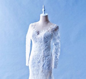 608LL07 LL Illusion neckline Zip back Trumpet Top Malaysia Wedding Dress Designer Rental