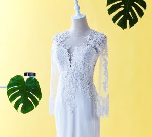 71LLW04 LL Long Sleeves Guipure lace Plain Train Button back Malaysia Baju Pengantin Baju Nikah Kahwin