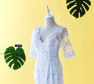 405W002 Mermaid Trumpet Quarter Long Lace Sleeves Malaysia Baju Pengantin Baju Nikah Kahwin