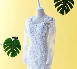 505W03 LL Long sleeves  Alencon lace Trumpet Beaded Hawa Malaysia Baju Pengantin Baju Nikah Kahwin