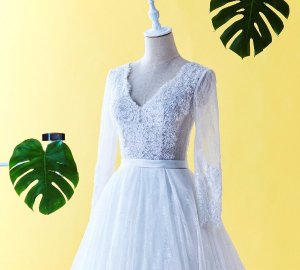 610LLW03 LL Long Sleeves V neck low back Cassandra Malaysia Baju Pengantin Baju Nikah Kahwin