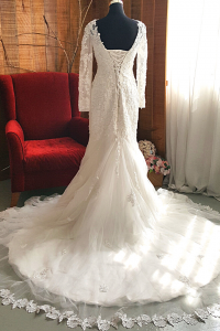 6 Full French Lace Long Sleeves Wedding Dress Mermaid Trumpet Baju pengantin Kahwin Malaysia Muslimah Nikah