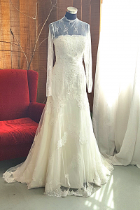 1 High neck Long sleeves French Chantilly Lace Lace Fit and Flare A line Trumpet Wedding Dress Gaun Baju Pengantin Muslimah Kahwin Nikah Sanding Malaysia Kuala Lumpur Petaling Jaya