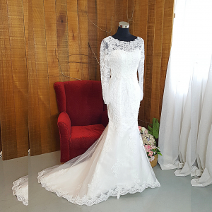 44 Long sleeves bateau boat neck Lace French Chantilly floral Lace Trumpet Church ROM Wedding Dress Rental Gaun Baju Pengantin Muslimah Kahwin Nikah Sanding Malaysia Kuala Lumpur Petaling Jaya