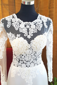 35 Long sleeves illusion neck Lace Back Berta Bride French Embroidery Lace Silk Chiffon Garden Beach Wedding Dress Rental Gaun Baju Pengantin Muslimah Kahwin Nikah Sanding Malaysia Kuala Lumpur Petaling Jaya
