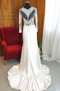 36 Long sleeves illusion neck Lace Back Berta Bride French Embroidery Lace Silk Chiffon Garden Beach Wedding Dress Rental Gaun Baju Pengantin Muslimah Kahwin Nikah Sanding Malaysia Kuala Lumpur Petaling Jaya