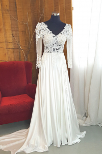 23 Long sleeves V Neck Berta Bride Silk Chiffon Lace Beach Thigh Slit Wedding Dress Rental Gaun Baju Pengantin Muslimah Kahwin Nikah Sanding Malaysia Kuala Lumpur Petaling Jaya