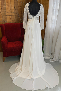 50 Long sleeves V neck French Guipure Lace Lace Chiffon A line Sheath Beach Wedding Dress Gaun Baju Pengantin Muslimah Kahwin Nikah Sanding Malaysia Kuala Lumpur Petaling Jaya