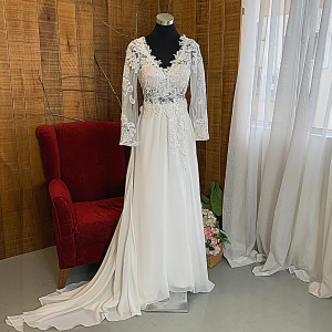 49 Long sleeves V neck French Guipure Lace Lace Chiffon A line Sheath Beach Wedding Dress Gaun Baju Pengantin Muslimah Kahwin Nikah Sanding Malaysia Kuala Lumpur Petaling Jaya