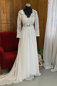 49 Long sleeves V neck French Guipure Lace Lace Chiffon A line Sheath Beach Wedding Dress Gaun Baju Pengantin Muslimah Kahwin Nikah Sanding Malaysia Kuala Lumpur Petaling Jaya