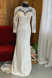 37 Minimalist Berta Long Sleeves Belgian Guipure Lace Lace Sheath Straight Cut in Silk Satin Wedding Dress Gaun Baju Pengantin Muslimah Kahwin Nikah Sanding Malaysia Kuala Lumpur Petaling Jaya