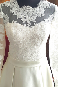 14 Minimalist Long sleeves Duchess Satin French Alencon Corded Lace A line Princess Beading Wedding Dress Gaun Baju Pengantin Muslimah Kahwin Nikah Sanding Malaysia Kuala Lumpur Petaling Jaya Rental  Sewa