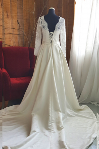 15 Minimalist Long sleeves Duchess Satin French Alencon Corded Lace A line Princess Beading Wedding Dress Gaun Baju Pengantin Muslimah Kahwin Nikah Sanding Malaysia Kuala Lumpur Petaling Jaya Rental  Sewa