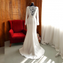2 D Minimalist Long Sleeves Wedding Dress Plain Crepe Meghan Markle V back Sheath Straight Cut Wedding Dress Malaysia Baju Pengantin