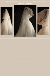 15 VT005c Premium Bride Wedding Veil Plain Soft Tulle Veil Long Satin/Veil Tudung Pengantin Nikah Sanding Hair Accessories