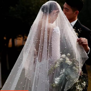 21 VTb004a Premium Bride Wedding Veil Plain Soft Tulle Veil Short FingerTip with Pearls /Veil Tudung Pengantin Nikah Sanding High Quality