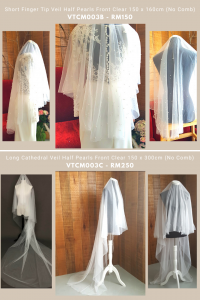 7 VTCM003 Premium Bride Wedding Veil Plain Soft Tulle Veil Short FingerTip with Pearls /Veil Tudung Pengantin Nikah Sanding High Quality