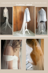 9 VTCM003c Pearls Premium Bride Wedding Veil Plain Soft Tulle Veil Short Finger Tip/Veil Tudung Pengantin Nikah Sanding Hair Accessories