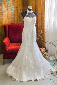 305W010 AL Trumpet Halter Lace Oriental collar a wedding dress malaysia