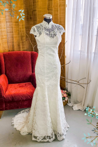 405W003 Mermaid Oriental Cheongsam White lace c