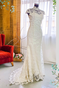 405W003 Mermaid a405W003 Mermaid Oriental Cheongsam White lace Wedding qi pao malaysia rentalOriental Cheongsam White lace a