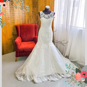 412W03 MM Strap Trumpet Tieback Illusion cover back a Mermaid Wedding Gown Malaysia rental corset