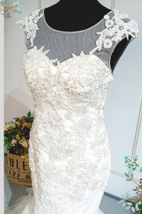 412W20 LL illusion back symmetrical lace a sexy back Malaysia Wedding Gown rental trumpet mermaid b