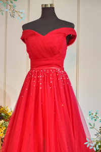 601E07 BR Off Shoulder Maroon Princess A line evening dress rental Malaysia