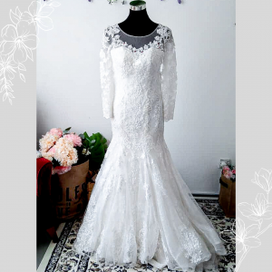 608LL07 LL Illusion neckline Zip back Trumpet long sleeves pengantin kahwin gaun sewa