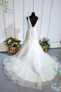 610CCW03 V neck Trumpet pleated bust V back Mermaid Wedding Gown rental Kuala Lumpur Sexy Petaling Jaya
