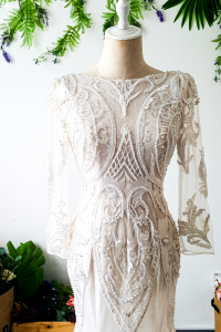 71LLW02 LL Long Sleeves Geometry Trumpet Low V back a Kahwin Pengantin Nikah Malaysia sewa