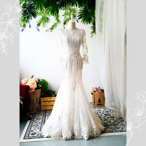 71LLW02 LL Long Sleeves Geometry Trumpet Low V back a Kahwin Pengantin Nikah Malaysia