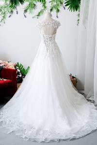 801LLW01 Amyra Illusion neckline guipure lace A line bridal gown designer Malaysia dress