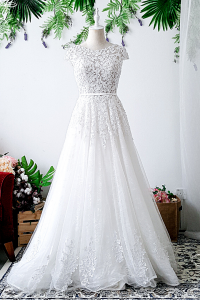 801LLW01 Amyra Illusion neckline guipure lace A line bridal gown designer Malaysia