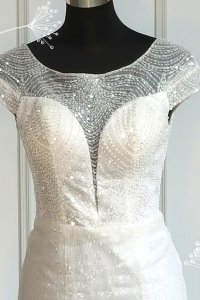 807XNW01 Chloe Boat neck illusion neckline Deep V Sparkle Trumpet c