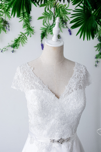 808BYWL01 Plus Latifa Cap Lace sleeves V neck A line Mikado Silk Bridal Dress Designer Malaysia rental Kahwin Pengantin