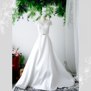 808BYWL01 Plus Latifa Cap Lace sleeves V neck A line Mikado Silk Bridal Dress Designer Malaysia rental