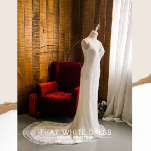 812BY02W02 Laryssa Spag Strap V neck sequin bodice sheath Bride Wedding Dress Designer Premium White Rental Kuala Lumpur