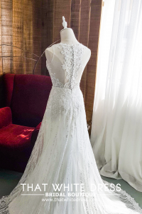 906BY04W01 Carina Deep V illusion back A line stripes Bridal Gown Signature Designer Custom make rental Kuala Lumpur