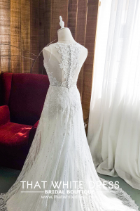 906BY04W01 Carina Deep V illusion back A line stripes Bride Wedding Gown Premium Designer Malaysia rental