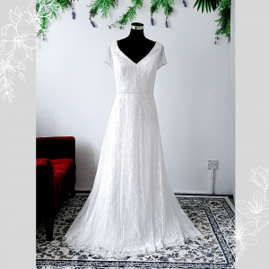 906BY04WL01 Farina Plus size Bride Cap Sleeves A line stripes Pengantin Besar sewa Malaysia V neck Low back wedding dress