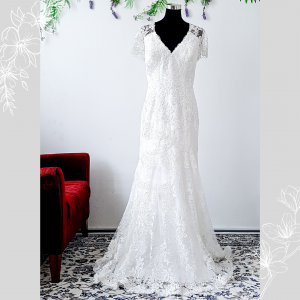 906BY04WL02 Marina Plus Size bride Cap Sleeves Trumpet Floral Alencon wedding dress rental Malaysia