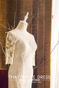 909BY05W02 Dara LS Beige trumpet Guipure French Chantilly lace c Bride Wedding Gown Premium Designer Malaysia rental