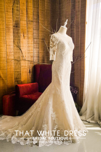 909BY05W02 Dara LS Beige trumpet Guipure French Chantilly lace anBride Wedding Gown Premium Designer Malaysia rental